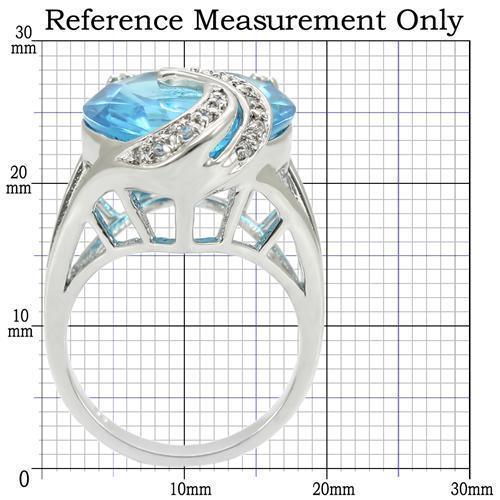 Alamode Rhodium Brass Ring with Synthetic Synthetic Glass in Sea Blue - Alamode