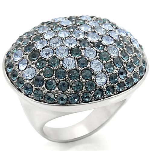 Alamode Rhodium + Ruthenium Brass Ring with Top Grade Crystal in Light Sapphire - Alamode