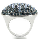 Alamode Rhodium + Ruthenium Brass Ring with Top Grade Crystal in Light Sapphire - Flyclothing LLC