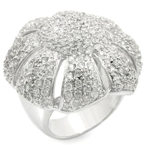 Alamode Rhodium Brass Ring with AAA Grade CZ in Clear - Flyclothing LLC