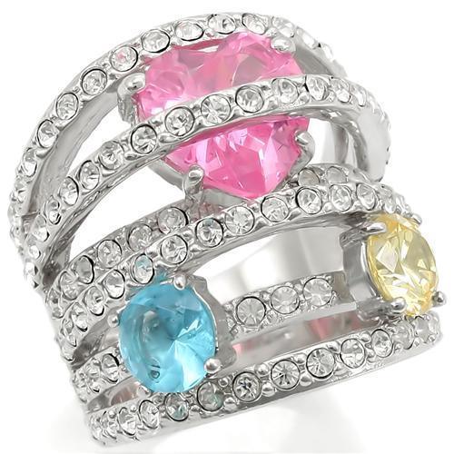 Alamode Rhodium Brass Ring with AAA Grade CZ in Rose - Flyclothing LLC