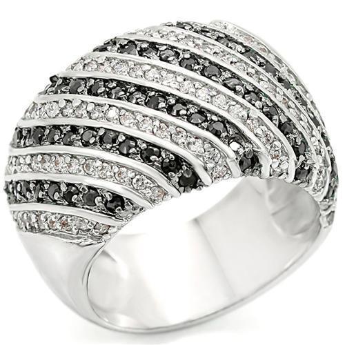 Alamode Rhodium + Ruthenium Brass Ring with AAA Grade CZ in Jet - Alamode