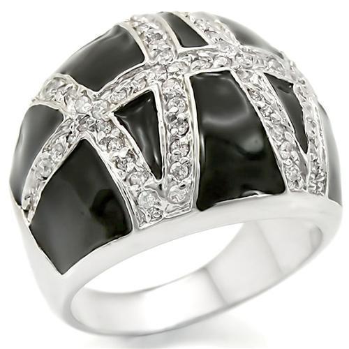 Alamode Rhodium Brass Ring with AAA Grade CZ in Clear - Flyclothing LLC