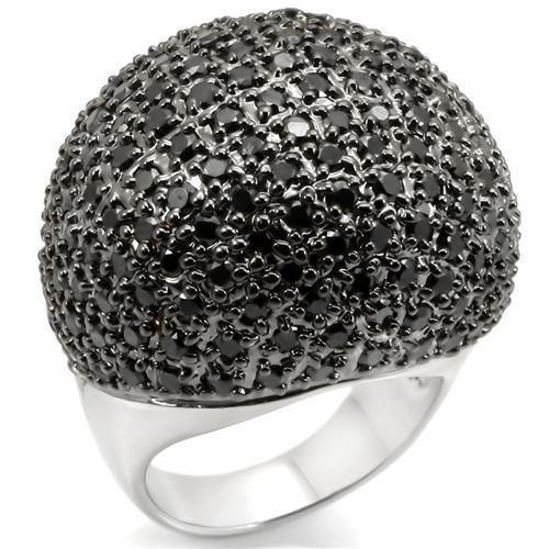 Alamode Rhodium + Ruthenium Brass Ring with AAA Grade CZ in Jet - Alamode