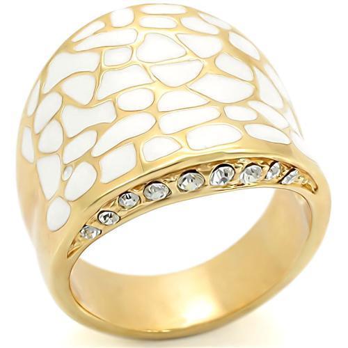 Alamode Gold Brass Ring with Top Grade Crystal in Clear - Flyclothing LLC