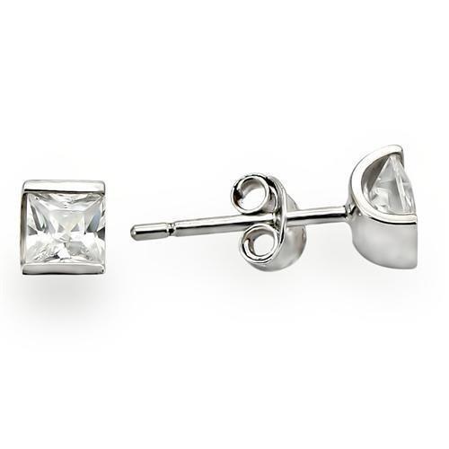 Alamode Rhodium 925 Sterling Silver Earrings with AAA Grade CZ in Clear - Alamode