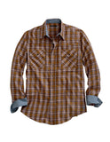 Tin Haul MENS GOLDEN BROWN PLAID LONG SLEEVE SNAP SHIRT