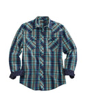 Tin Haul MENS BLUE GRID PLAID LONG SLEEVE SNAP SHIRT