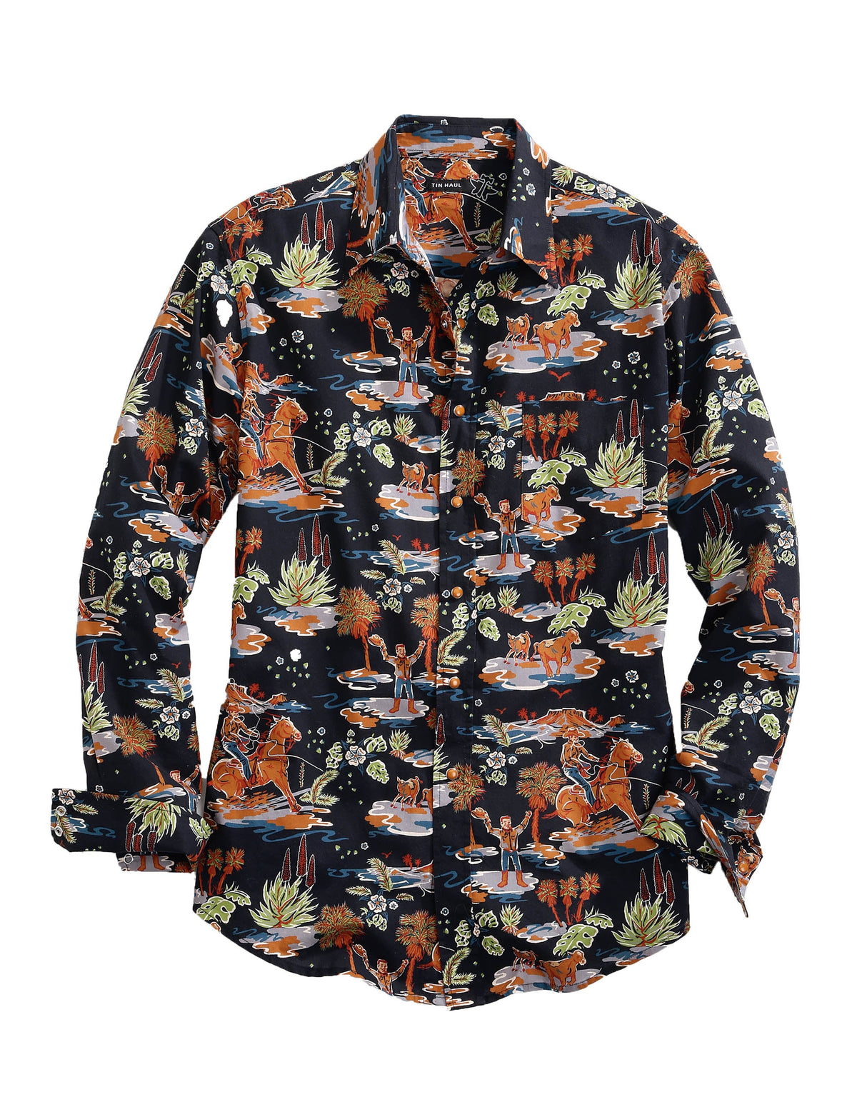 Tin Haul MENS LONG SLEEVE SNAP HAWAIIAN RODEO WESTERN SHIRT