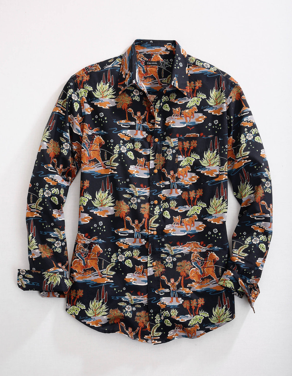 Tin Haul MENS LONG SLEEVE SNAP HAWAIIAN RODEO WESTERN SHIRT - Flyclothing LLC