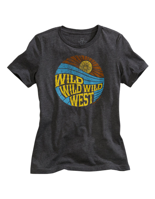 Tin Haul WOMENS WILD WILD WEST RETRO SCREEN PRINT DARK GREY SHORT SLEEVE T-SHIRT