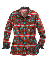 Tin Haul WOMENS LONG SLEEVE SNAP TURQUOISE AZTEC PRINT WESTERN SHIRT