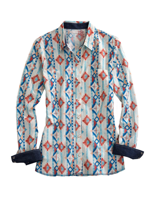 Tin Haul WOMENS LONG SLEEVE SNAP SOUTHWEST AZTEC PRINT WESTERN SHIRT