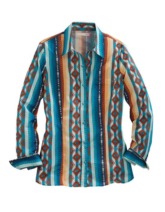 Tin Haul WOMENS LONG SLEEVE SNAP AZTEC STERAPE PRINT  WESTERN SHIRT