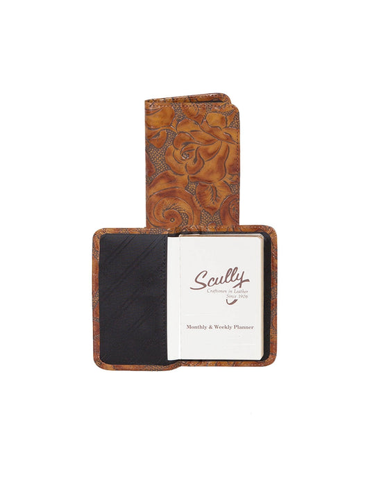 Scully Leather Chocolate New Tooled Leather Personal Weekly Planner - Scully Leather