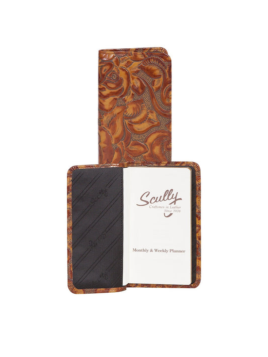 Scully Leather Chocolate New Tooled Leather Pocket Weekly Planner - Scully Leather