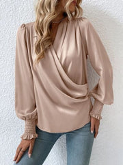 Surplice Smocked Lantern Sleeve Blouse - Flyclothing LLC