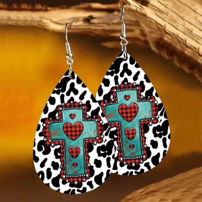 PU Leather Iron Hook Teardrop Earrings - Flyclothing LLC