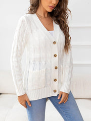 Button Down Cable-Knit Cardigan - Trendsi