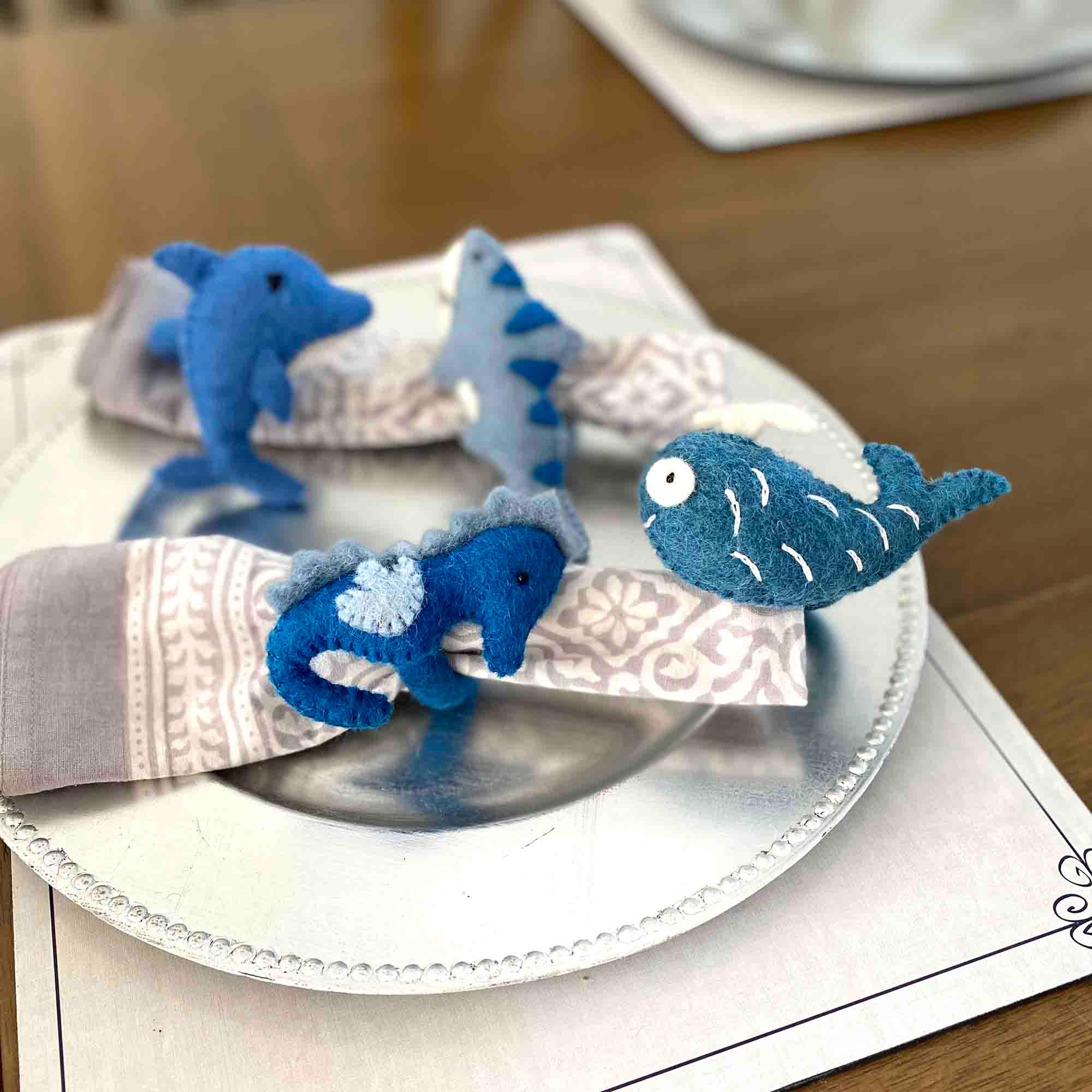 Nautical Shark, Whale & Seahorse Felt Napkin Rings, Set of 4 - Flyclothing LLC