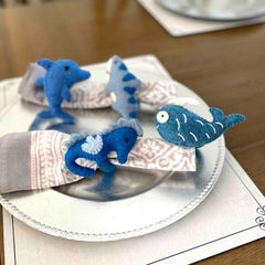 Nautical Shark, Whale & Seahorse Felt Napkin Rings, Set of 4 - Flyclothing LLC