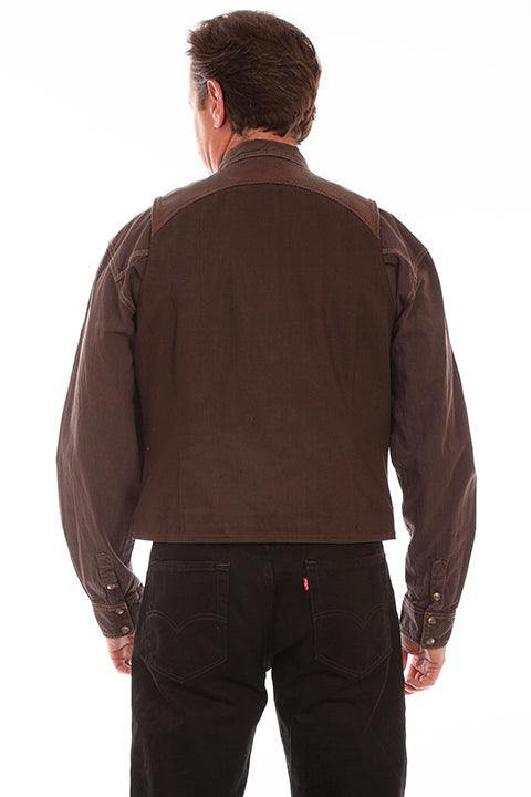 Scully Leather Brown Canvas W/Leather Trim Men Vest - Flyclothing LLC