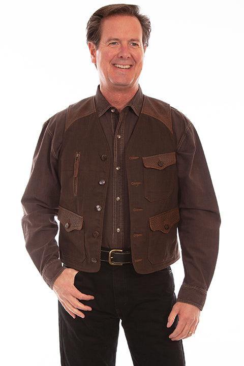 Scully Leather Brown Canvas W/Leather Trim Men Vest - Flyclothing LLC