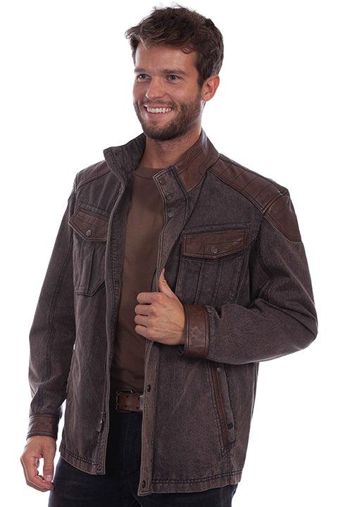 Scully Leather  Chocolate Canvas W/Leather Trim Men's Jacket W/Canvas - Flyclothing LLC