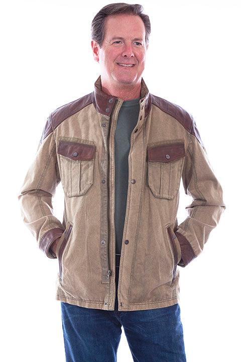 Scully Leather  Sage Clr Canvas W/Leather Trim Men's Jacket W/Canvas - Flyclothing LLC