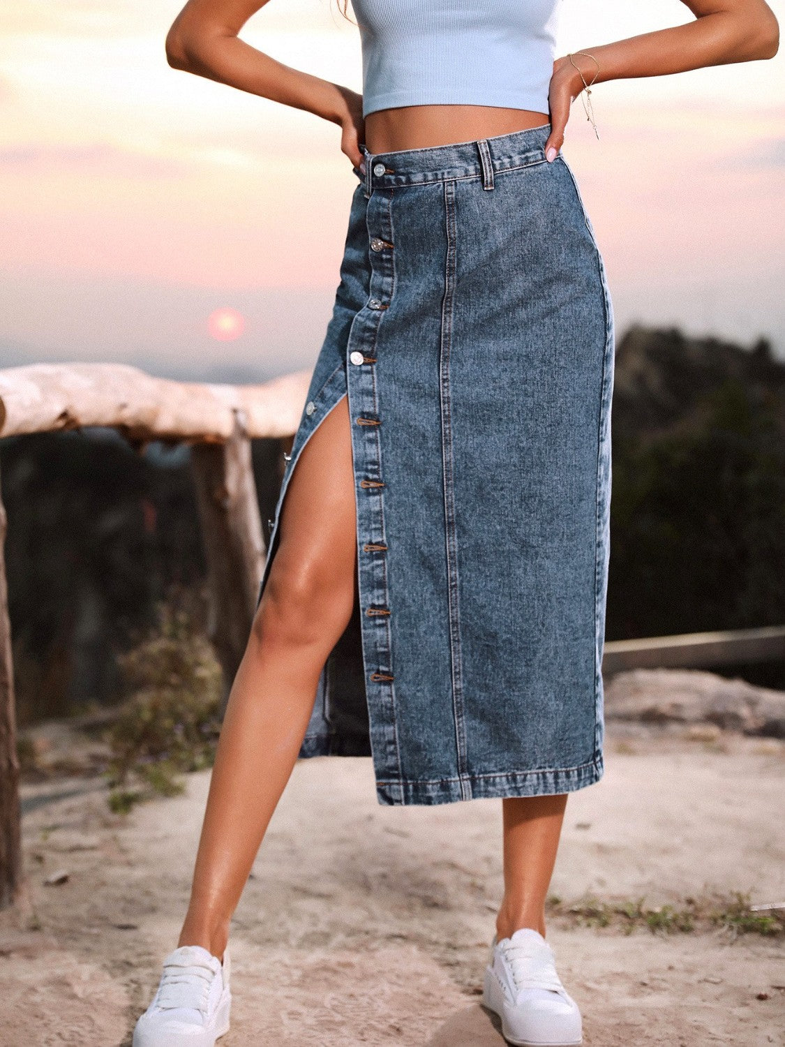 BCBG Max Azria Jeans Denim Skirt Women's 8 Front Slit Long Below Knee  Designer | eBay