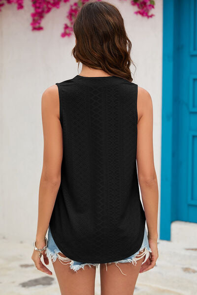 Eyelet Notched Sleeveless Top - Flyclothing LLC