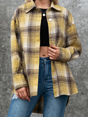 Plaid Collared Neck Long Sleeve Shirt - Flyclothing LLC