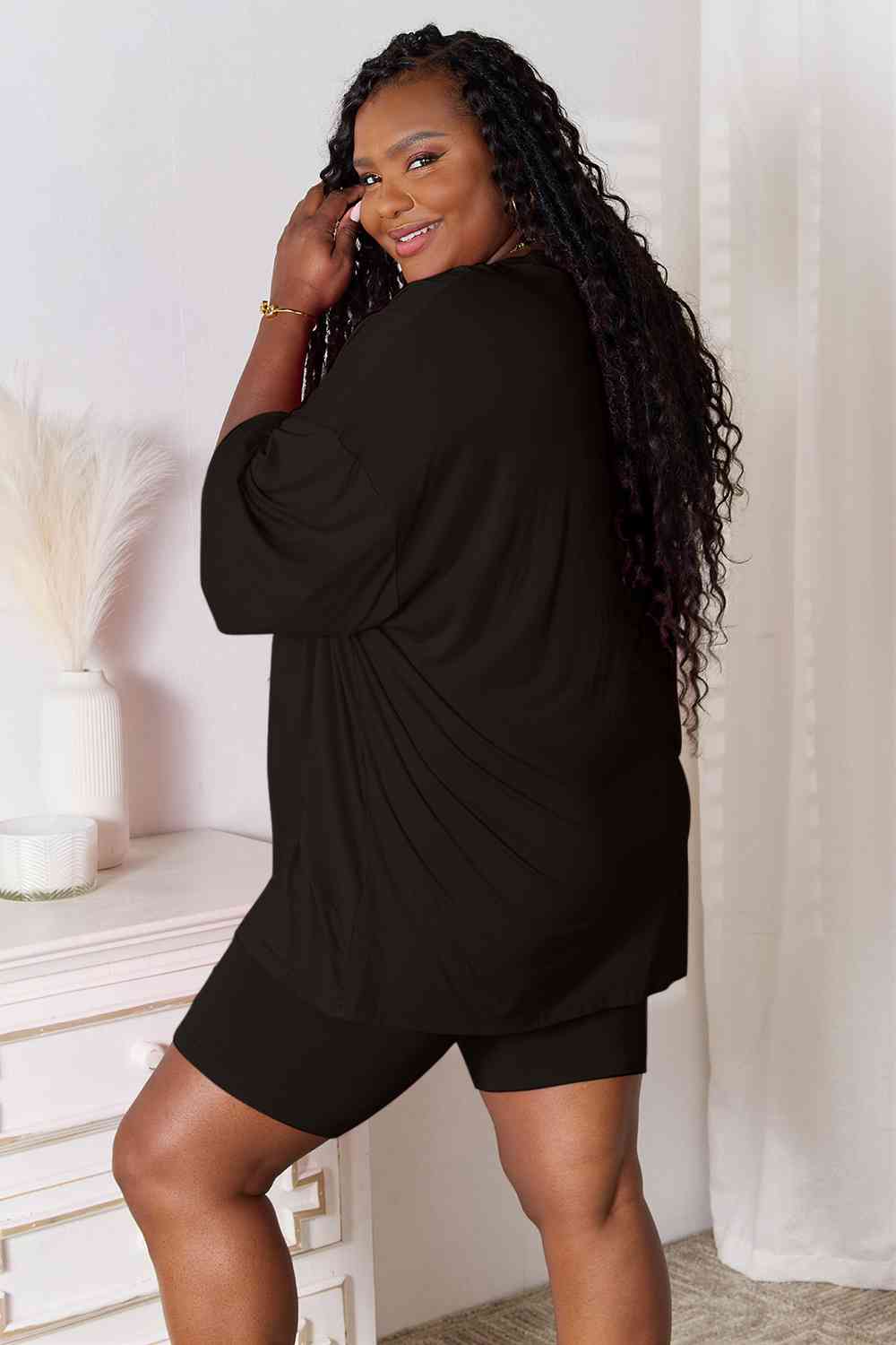 Basic Bae Full Size Soft Rayon Three-Quarter Sleeve Top and Shorts Set - Flyclothing LLC