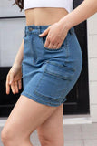 High Waist Pocketed Denim Skirt - Flyclothing LLC