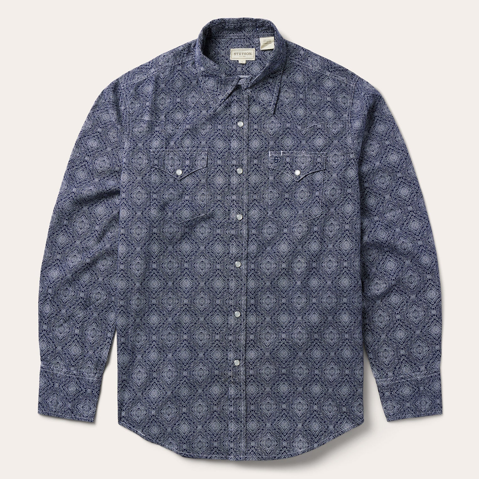 Stetson Blue Medallion Print Western Shirt