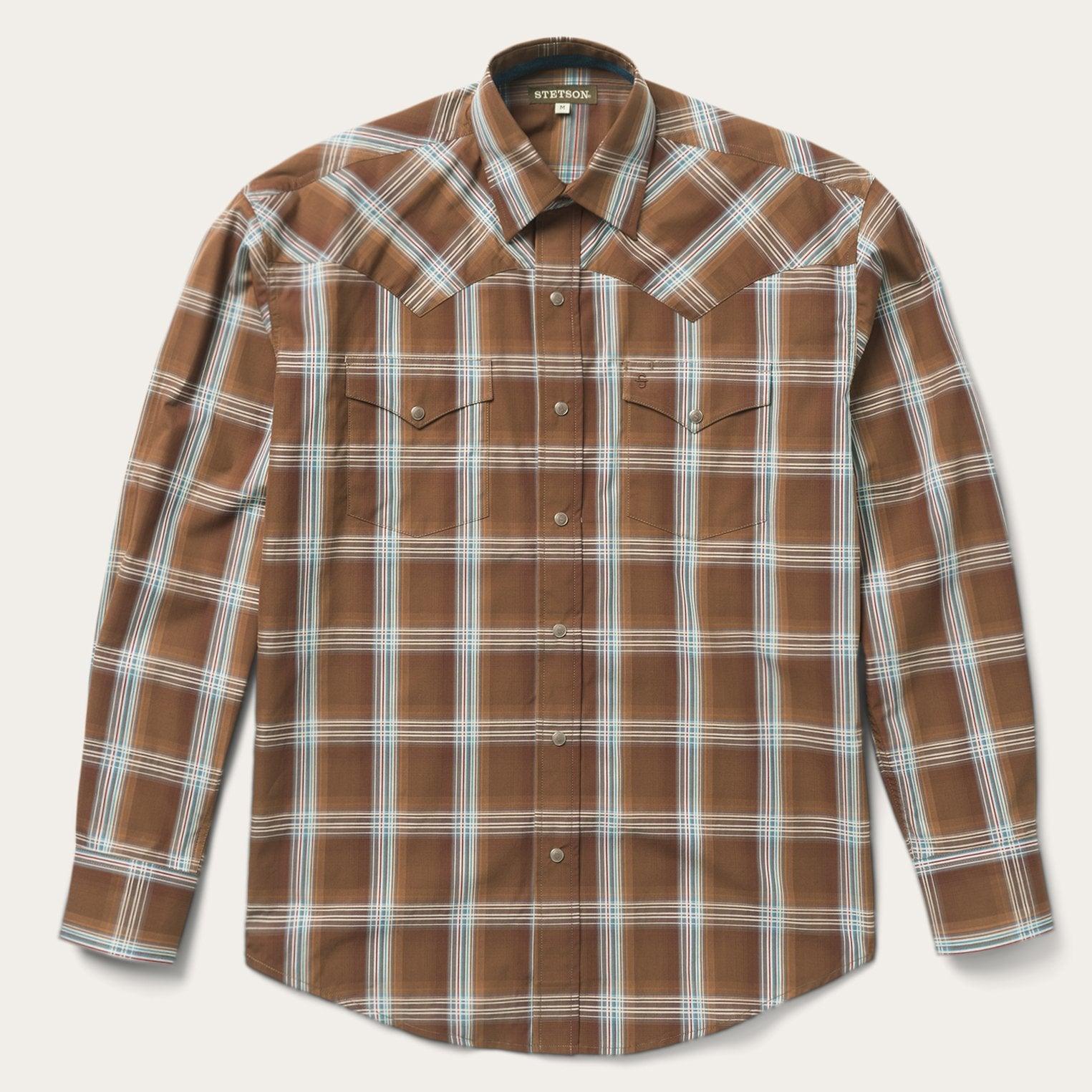 Stetson Brown Plaid Satin Stitch Shirt - Flyclothing LLC