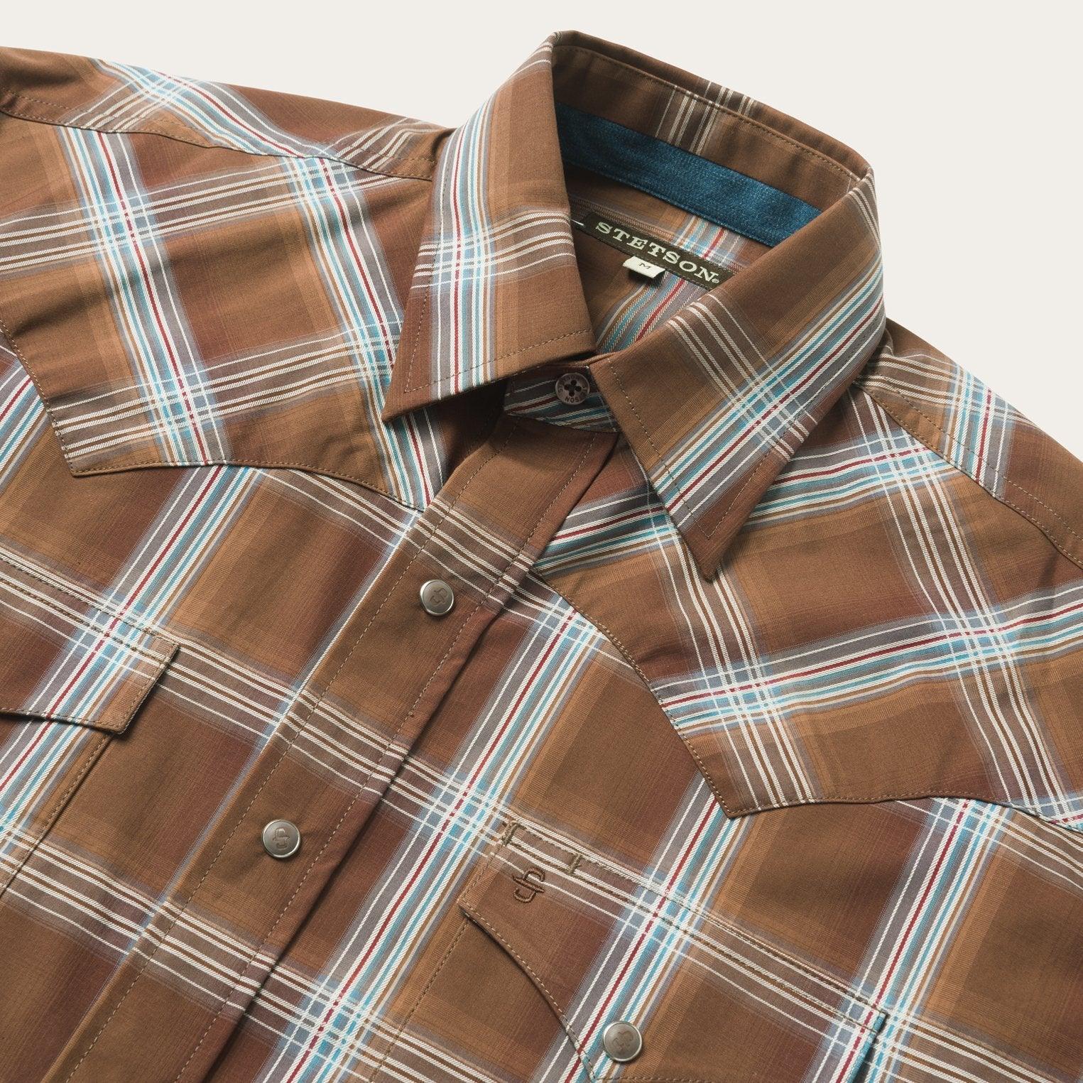 Stetson Brown Plaid Satin Stitch Shirt - Flyclothing LLC