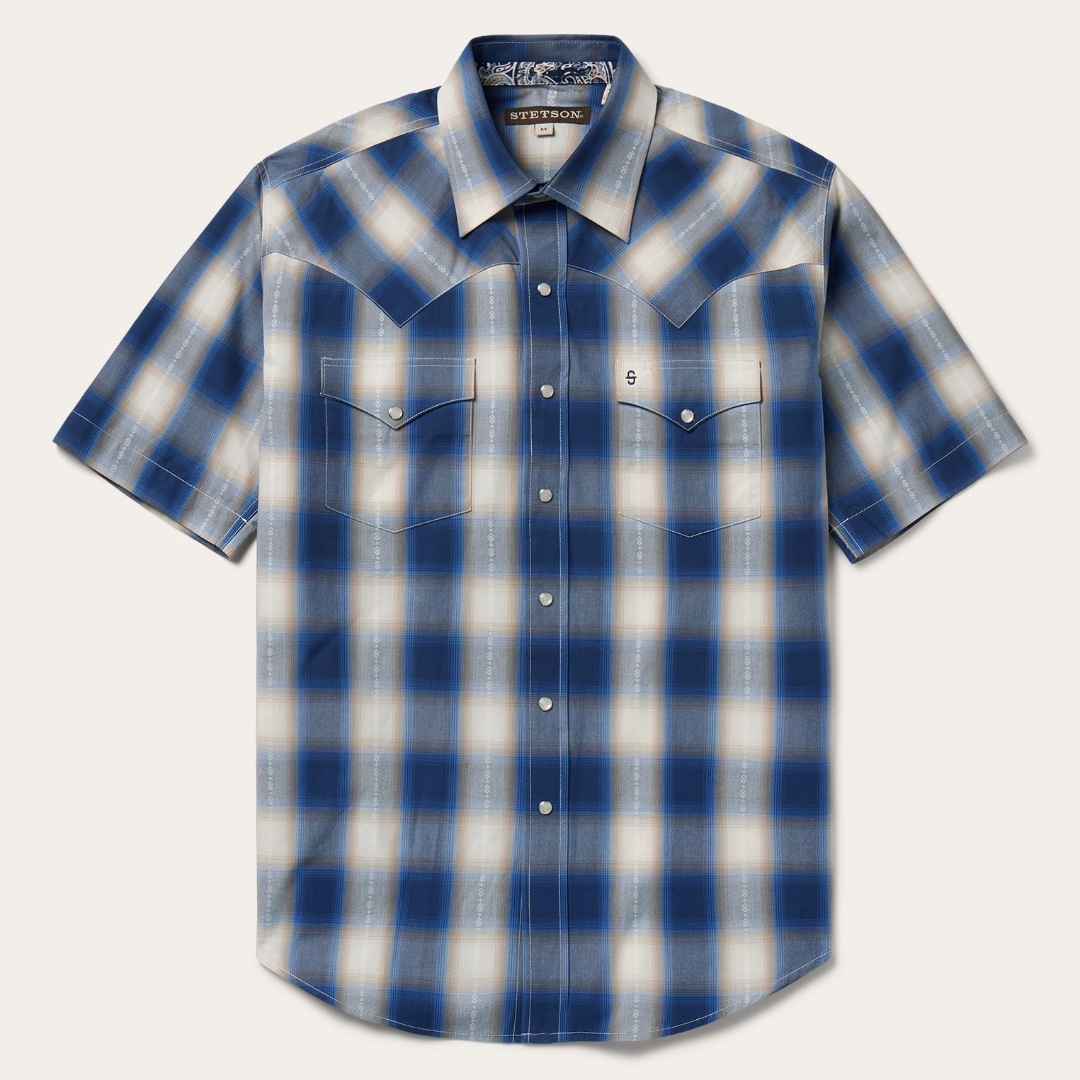 Stetson Blue Ombre Plaid Short Sleeve Western Shirt