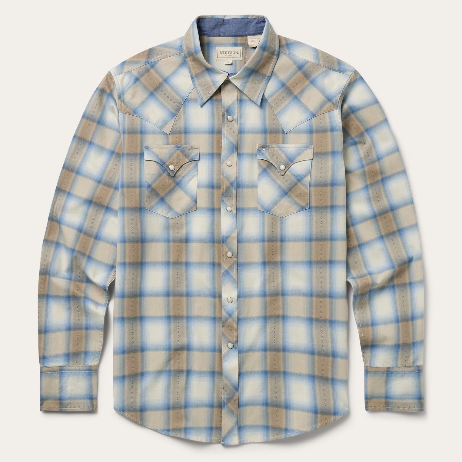 Stetson Sand Plaid Dobby Western Shirt