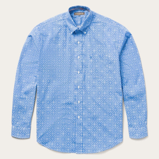 Stetson Blue Poplin Print Western Shirt - Flyclothing LLC