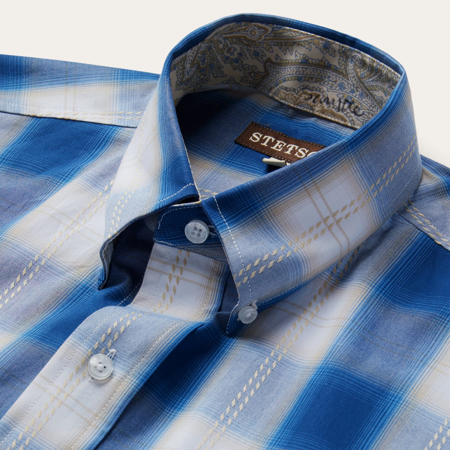 Stetson Navy Gold Ombre Plaid Short Sleeve Western Shirt - Flyclothing LLC