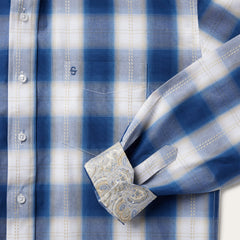 Stetson Navy Gold Ombre Plaid Short Sleeve Western Shirt - Flyclothing LLC