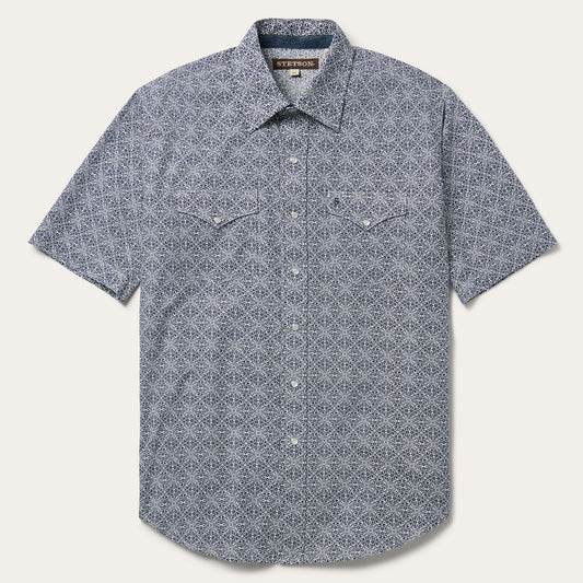 Stetson Navy Print Short Sleeve Western Shirt