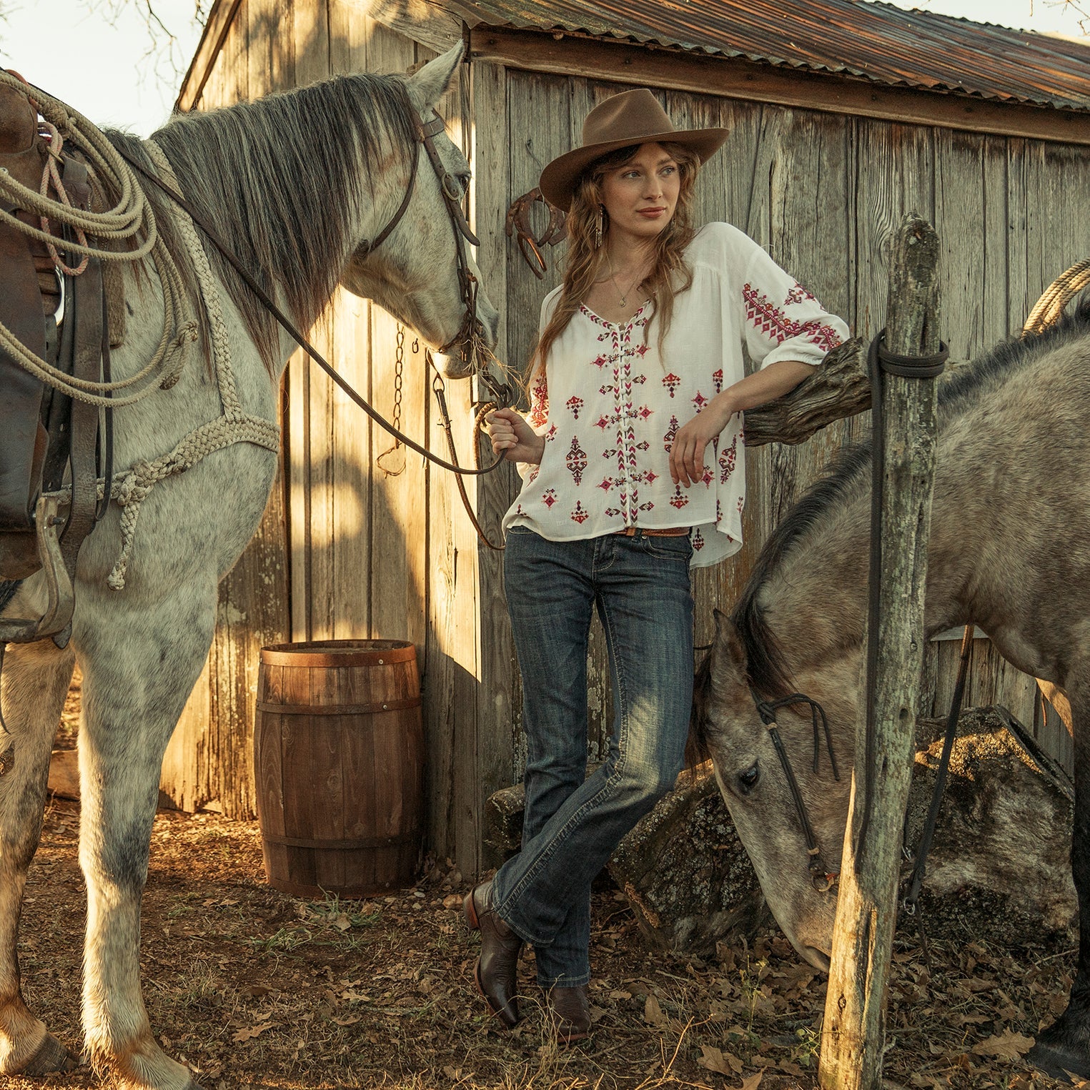 Stetson Dobby Peasant Blouse