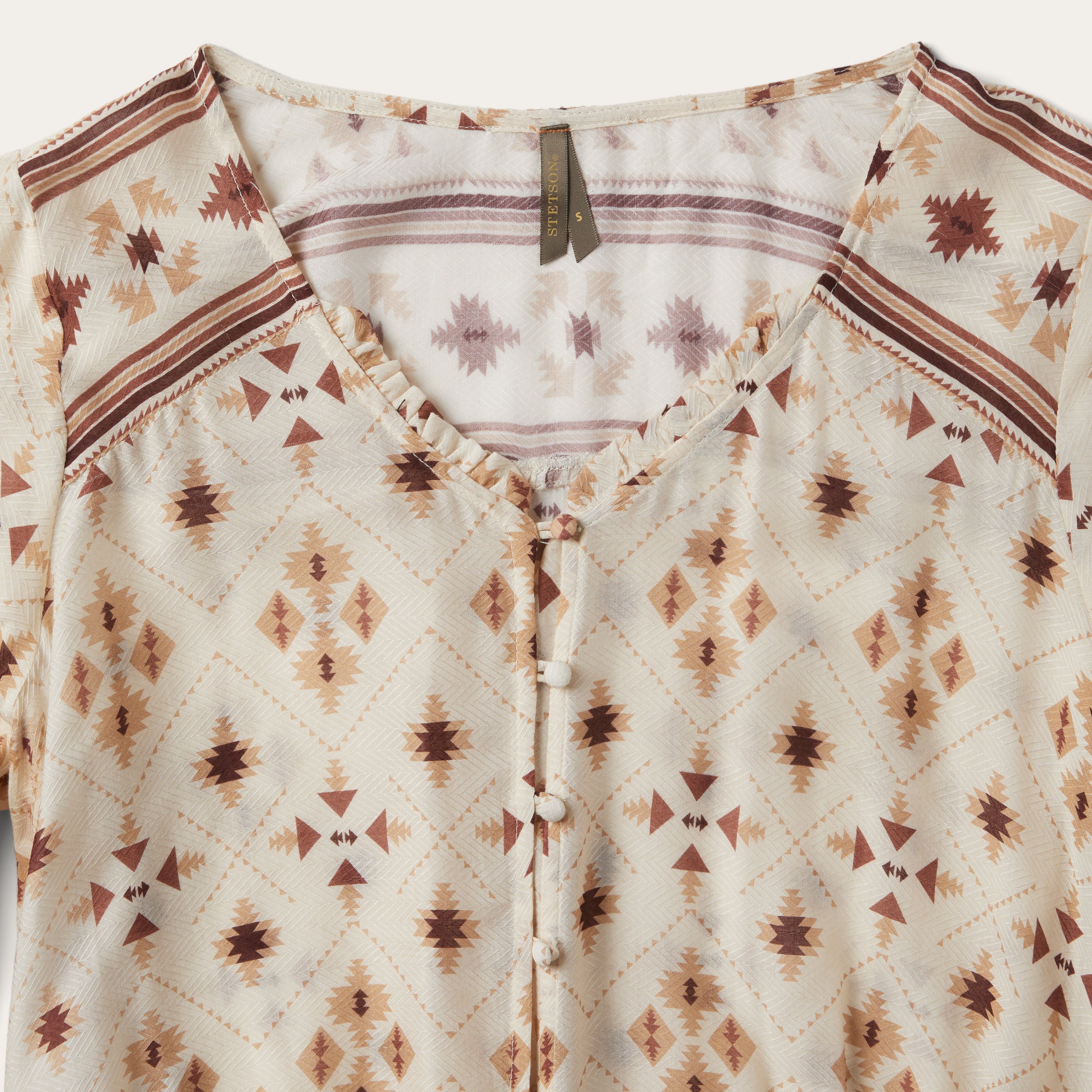 Stetson Gaucho Border Print Rayon Herringbone Blouse