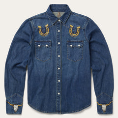 Stetson Embroidered Dark Denim Western Shirt