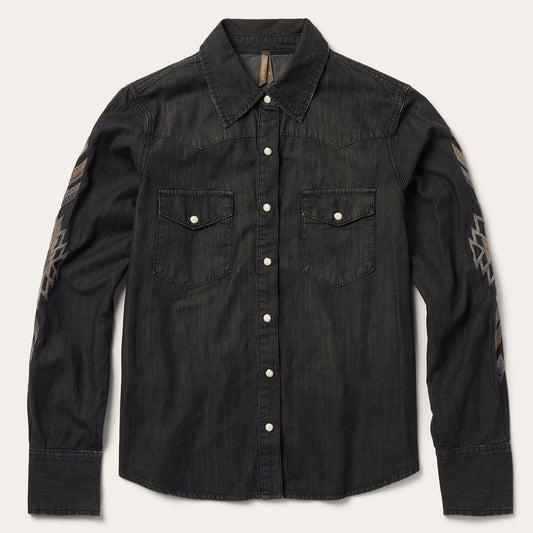 Stetson Embroidered Black Denim Shirt