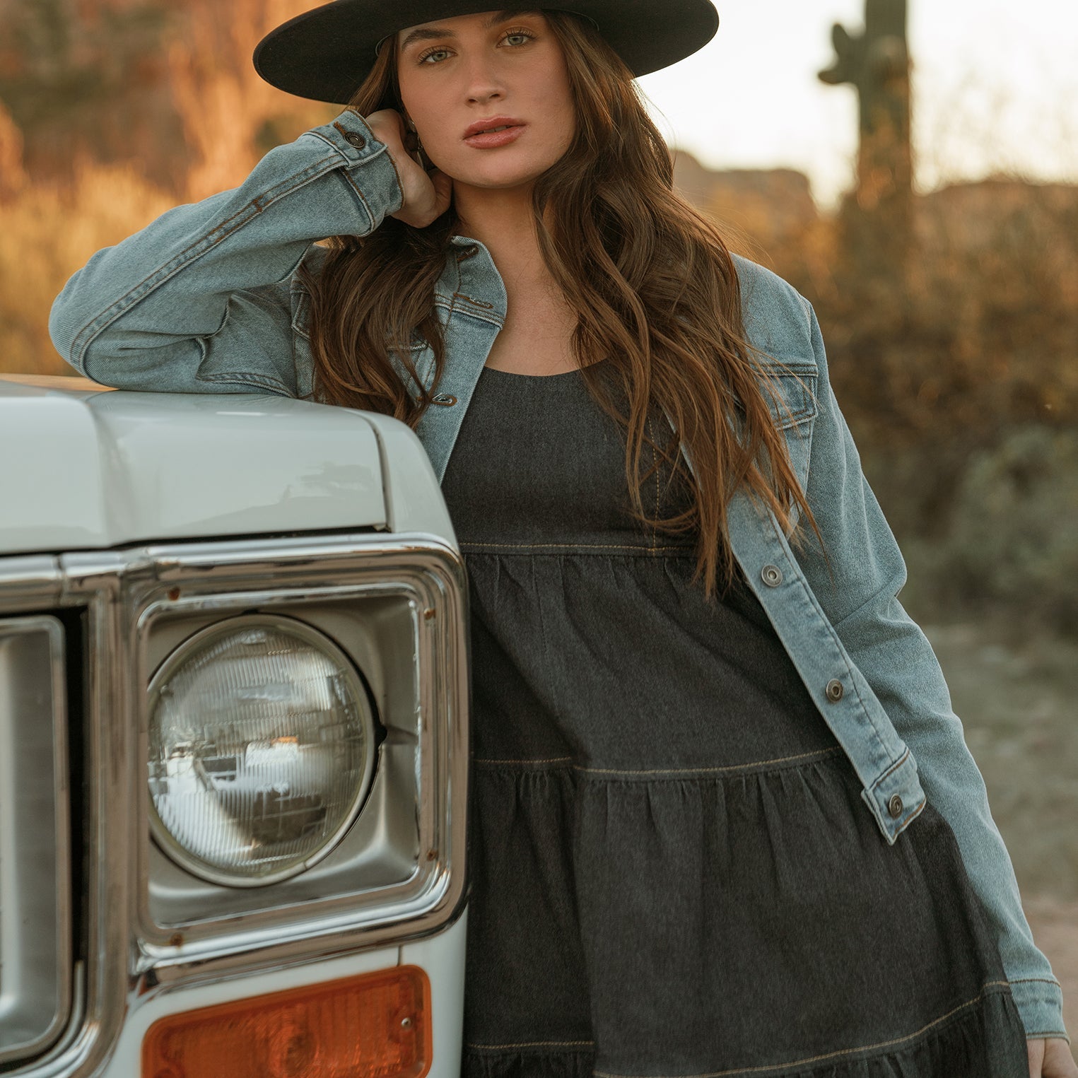 Stetson Dark Denim Dress With Contrast Top Stitching