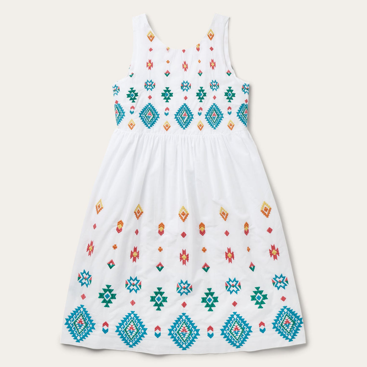 Stetson Bright Schiffli Embroidered White Cotton Lawn Dress