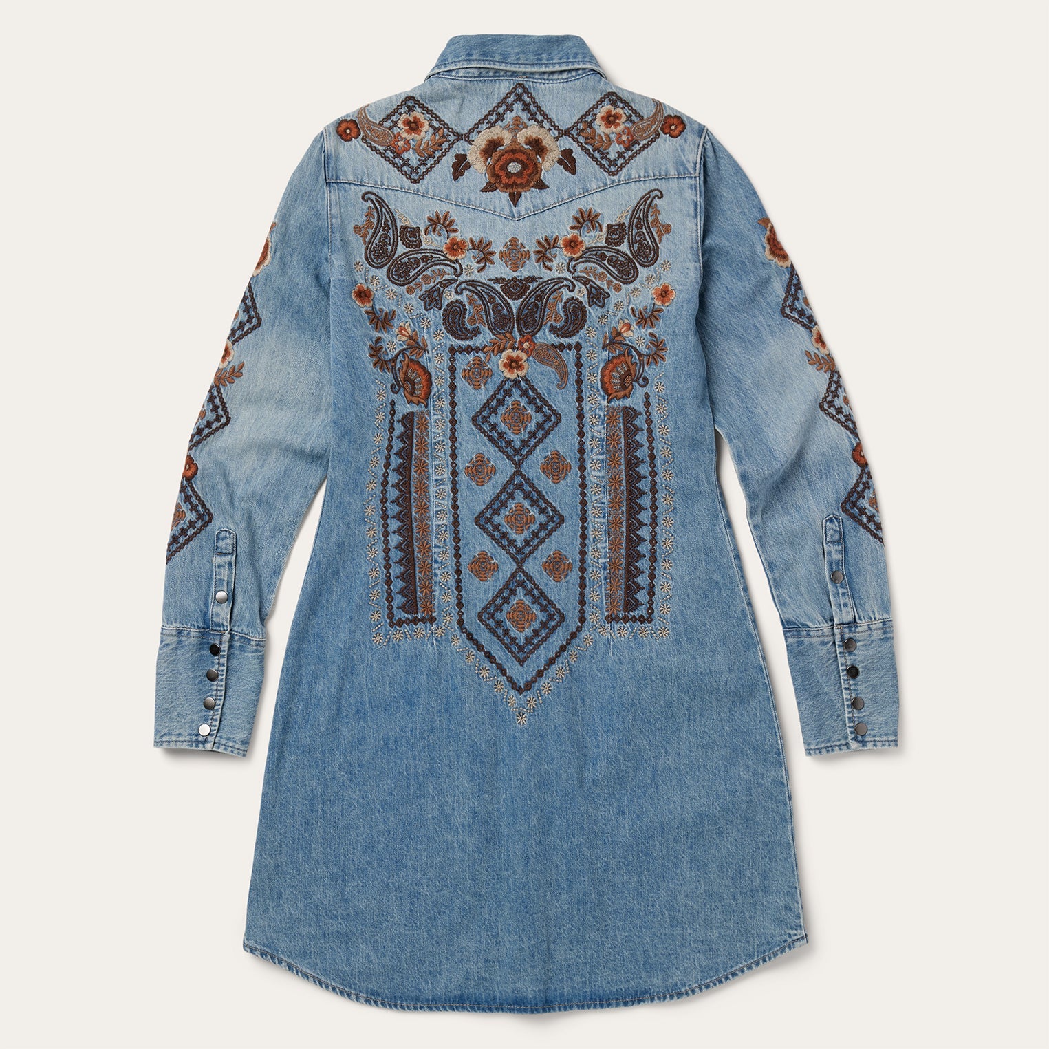 Stetson Floral Embroidered Denim Shirt Dress - Flyclothing LLC